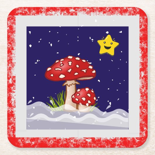クリスマスの願い、雪の日 スクエアペーパーコースター (正面)