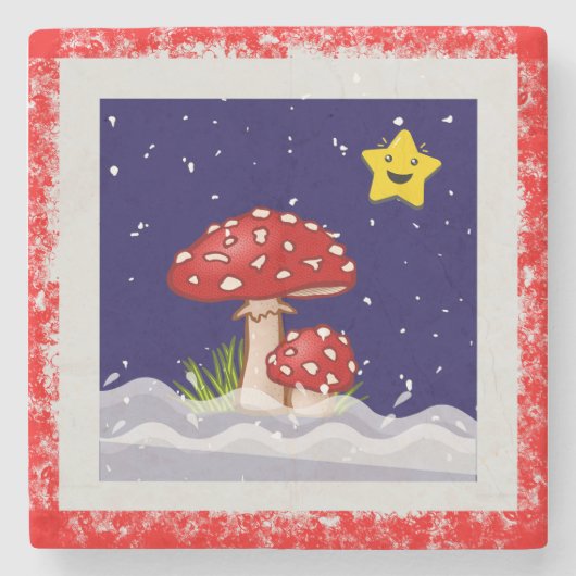 クリスマスの願い、雪の日 ストーンコースター (正面)