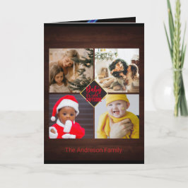 クリスマスの願い Lovely Wood 家族の写真コラージュ カード