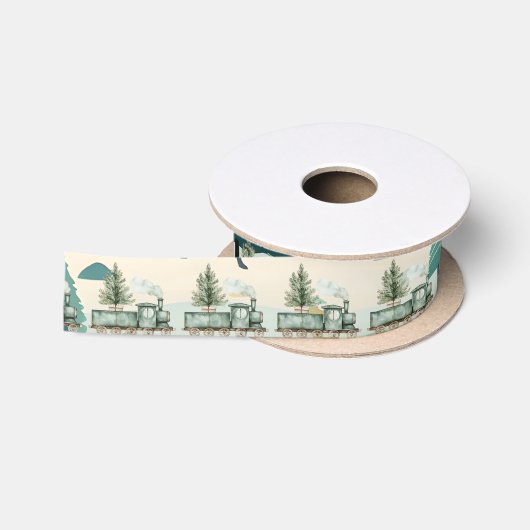 クリスマスの風景にあるおもちゃのクリスマス機関車 サテンリボン (リール)