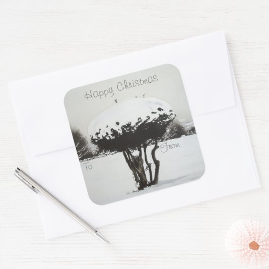 クリスマスの風景雪シーン写真 スクエアシール (封筒)