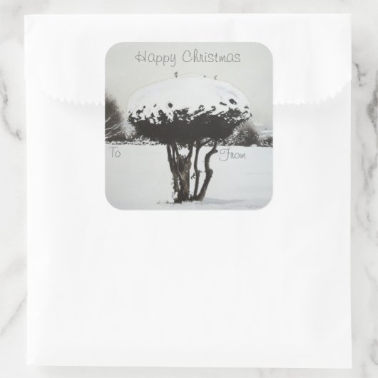 クリスマスの風景雪シーン写真 スクエアシール (バッグ)