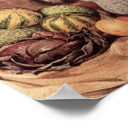 クリスマスの食べ物を持ったまだ生きている ポスター (角)