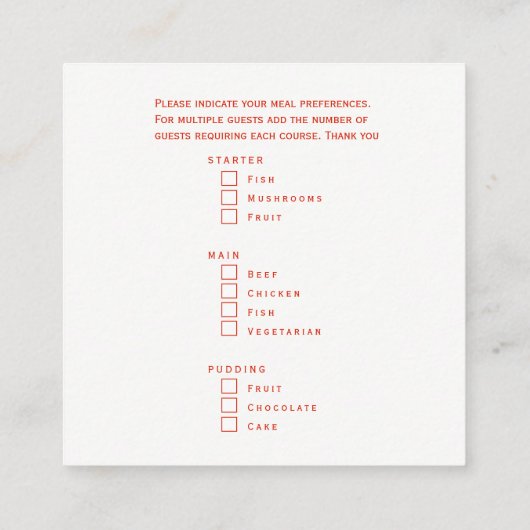 クリスマスの食事のオプションあなたの食事の囲いを選択 エンクロージャーカード (裏面)