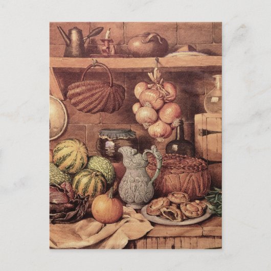 クリスマスの食糧が付いている静物画 シーズンポストカード (正面)