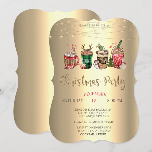 クリスマスの飲み会 会社のクリスマスパーティー 招待状 (正面/裏面)