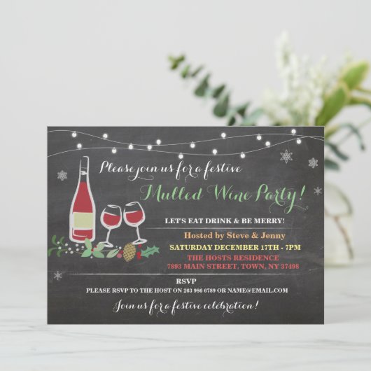 クリスマスの飲み物によって検討されるワインのメリーな氷のパーティーの招待 招待状 (スタンド正面)