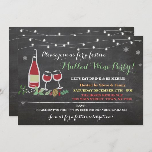 クリスマスの飲み物によって検討されるワインのメリーな氷のパーティーの招待 招待状 (正面/裏面)