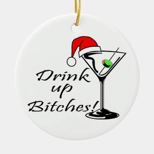 クリスマスの飲み物の上の飲み物 セラミックオーナメント (正面)