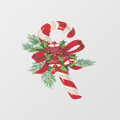 クリスマスの飴の杖と装飾リボン ウィンドウサイン (シート)
