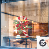 クリスマスの飴の杖と装飾リボン ウィンドウサイン (カフェ窓)