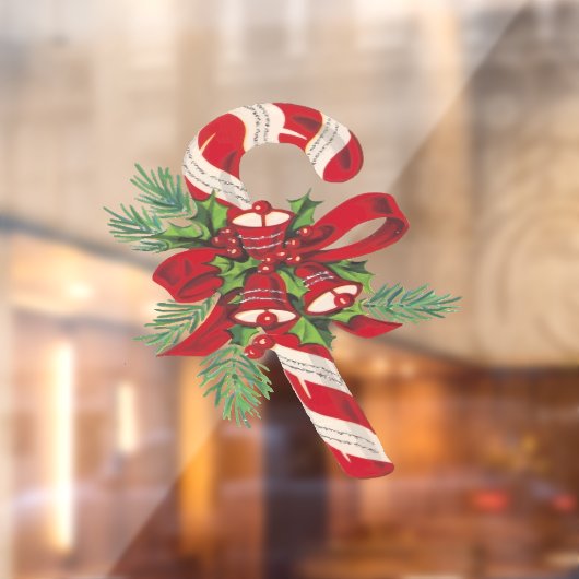 クリスマスの飴の杖と装飾リボン ウィンドウサイン (シート2)