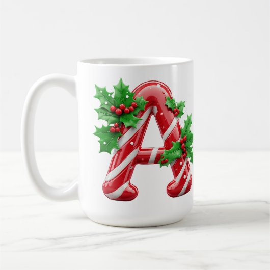 クリスマスの飴の杖の文字 コーヒーマグカップ (左)