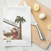 クリスマスの飼い葉桶場面タオル キッチンタオル (四つ折り)