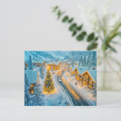 クリスマスの飾りが施された冬の山の村 シーズンポストカード (スタンド正面)