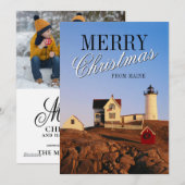 クリスマスの飾りが飾られた日の入り時の灯台 シーズンカード (正面/裏面)