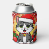クリスマスの飾りとサンタの帽子をかぶった漫画の猫 缶クーラー (缶裏面)