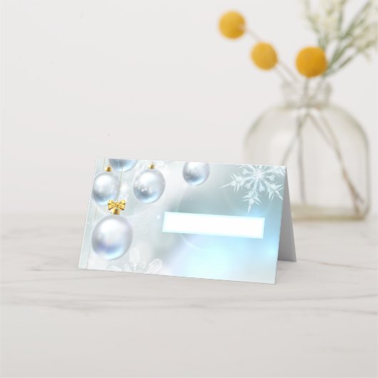 クリスマスの飾りと雪の結晶 プレイスカード (正面)