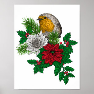クリスマスの飾りについたルビーミミズク ポスター