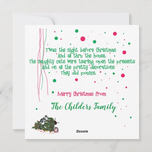 クリスマスの飾りを引き裂いたいたずらっ子 シーズンカード (裏面)