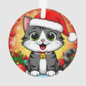 クリスマスの飾り付きサンタハットの漫画の猫 オーナメント (裏面)