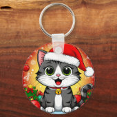 クリスマスの飾り付きサンタハットの漫画の猫 キーホルダー (裏面)