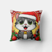 クリスマスの飾り付きサンタハットの漫画の猫 クッション (裏面)