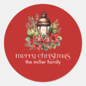 クリスマスの飾り付けがされたランタン メリークリスマス ラウンドシール (正面)