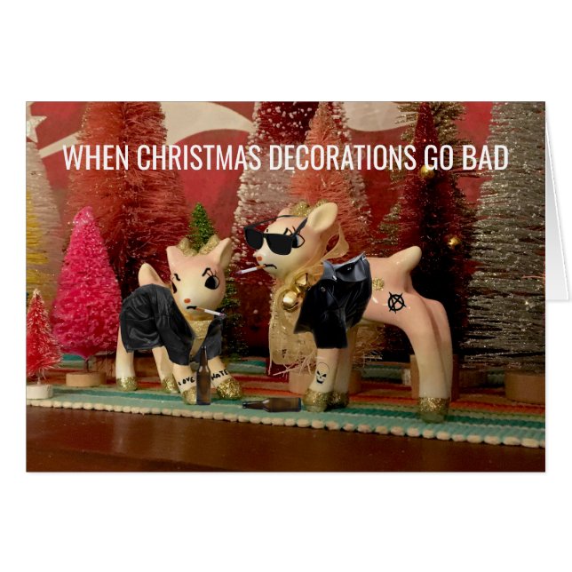 クリスマスの飾り付けがカスタマイズ可能な悪いカードに (正面横)