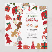 クリスマスの飾り付けが楽しい誕生日 招待状 (正面/裏面)