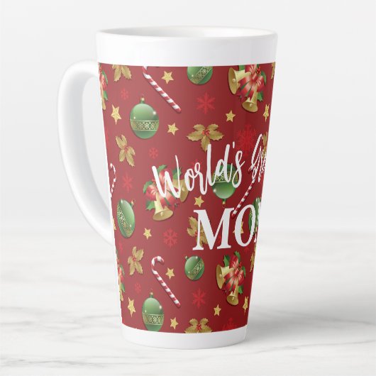 クリスマスの飾り付けとお菓子の杖の模様 カフェラテマグ (左アングル)