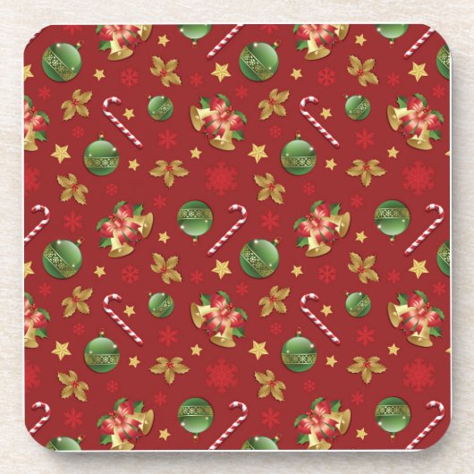 クリスマスの飾り付けとお菓子の杖の模様 コースター (正面)
