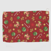 クリスマスの飾り付けとお菓子の杖の模様 ゴルフタオル (横)