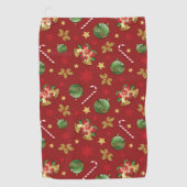 クリスマスの飾り付けとお菓子の杖の模様 ゴルフタオル (正面)