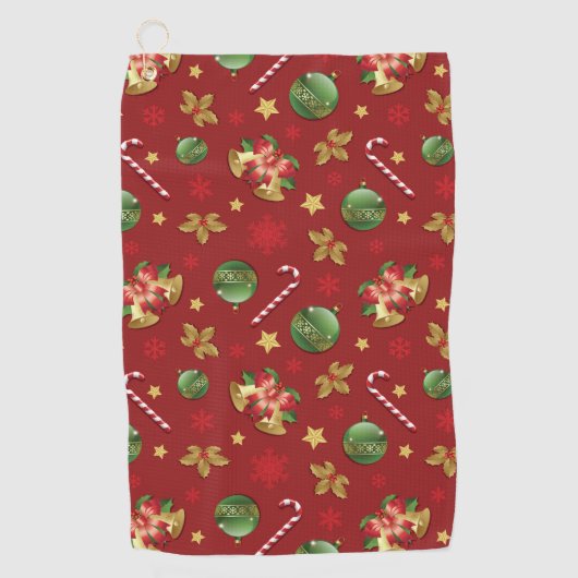 クリスマスの飾り付けとお菓子の杖の模様 ゴルフタオル (正面)