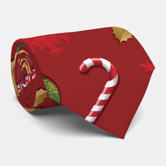 クリスマスの飾り付けとお菓子の杖の模様 ネクタイ (ロール)