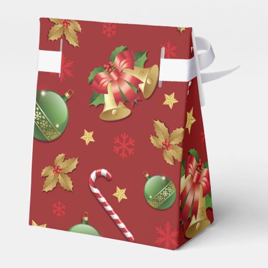 クリスマスの飾り付けとお菓子の杖の模様 フェイバーボックス (裏面サイド)