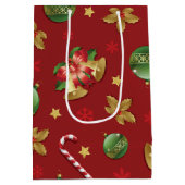 クリスマスの飾り付けとお菓子の杖の模様 ミディアムペーパーバッグ (裏面)