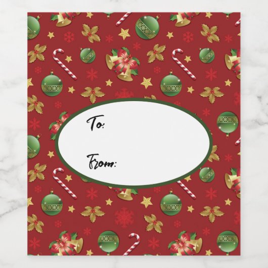 クリスマスの飾り付けとお菓子の杖の模様 ワインラベル (シングルラベル)