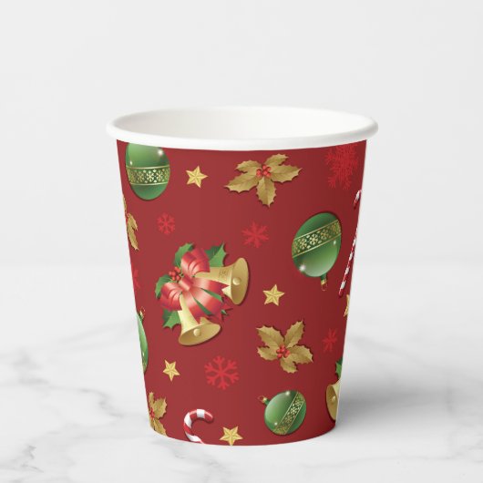 クリスマスの飾り付けとお菓子の杖の模様 紙コップ (裏面)
