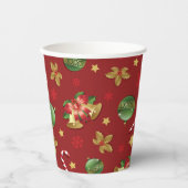 クリスマスの飾り付けとお菓子の杖の模様 紙コップ (正面)