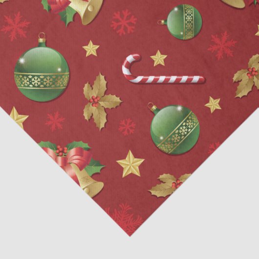 クリスマスの飾り付けとお菓子の杖の模様 薄葉紙 (詳細)