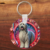 クリスマスの飾り付けとふわふわの犬 キーホルダー (裏面)