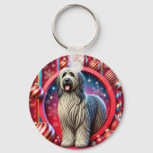 クリスマスの飾り付けとふわふわの犬 キーホルダー (裏面)