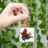 クリスマスの飾り付けに赤い深紅色 キーホルダー (手)