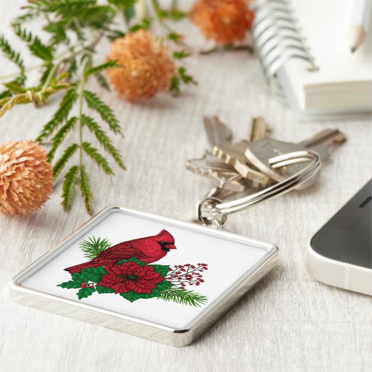 クリスマスの飾り付けに赤い深紅色 キーホルダー (側面)