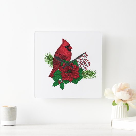 クリスマスの飾り付けに赤い深紅色 スクエア壁時計 (ホーム)