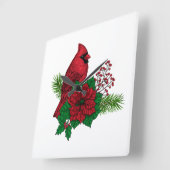 クリスマスの飾り付けに赤い深紅色 スクエア壁時計 (傾斜)