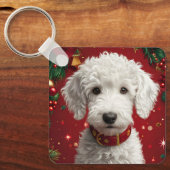 クリスマスの飾り付けの中の犬 キーホルダー (正面)