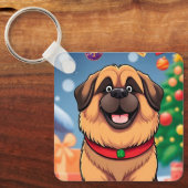 クリスマスの飾り付けの中の犬 キーホルダー (正面)